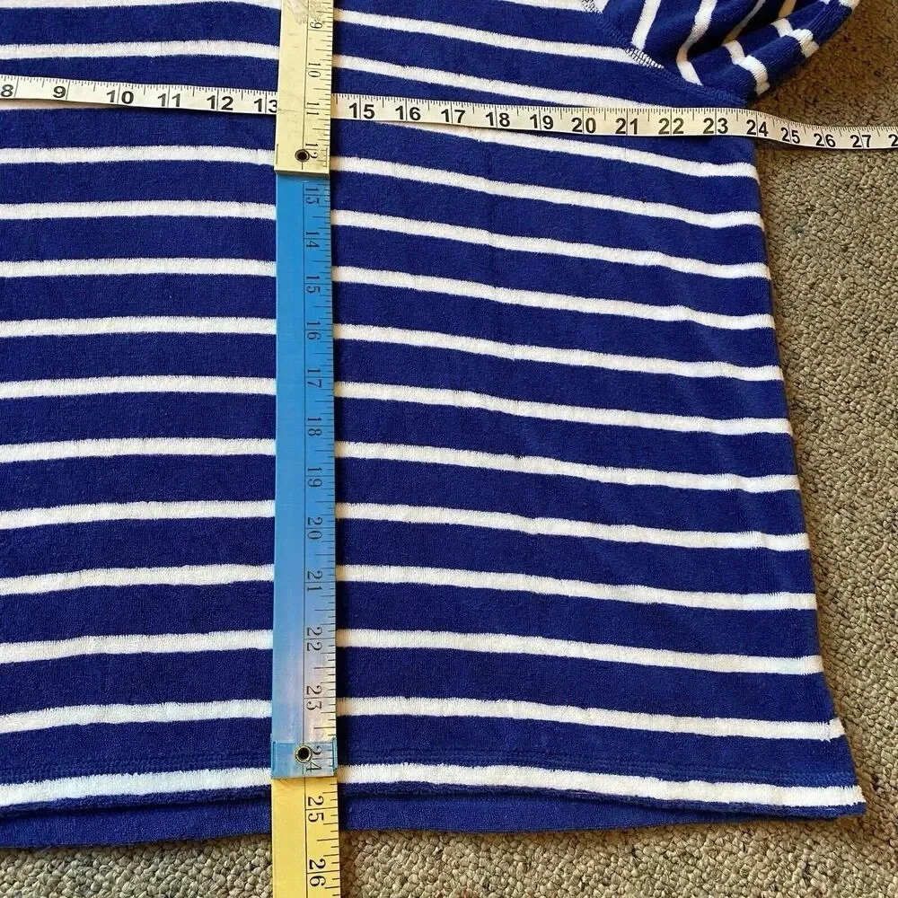 CJ Banks 1X Hoodie Sweater Jacket 1/4 Zip White Blue Striped Terry Cloth Comfort - Picture 2 of 8